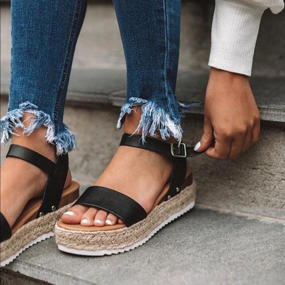 NEW‼️BLACK ESPADRILLE PLATFORM SANDALS- Shoe - Picture 1 of 2